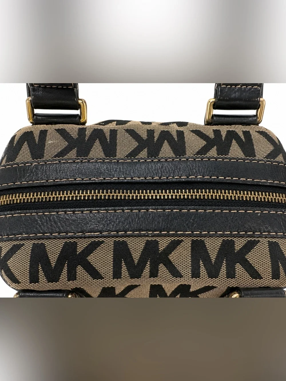 Michael Kors Grayson Signature Logo Jacquard Satchel 🖤 Leather Gold Hardware